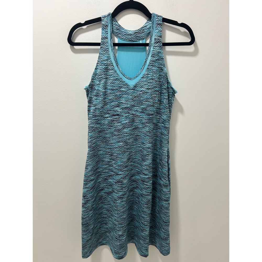 MPG Women Blue Space Dye Racerback Active Dress Built-in Bra Pockets Small